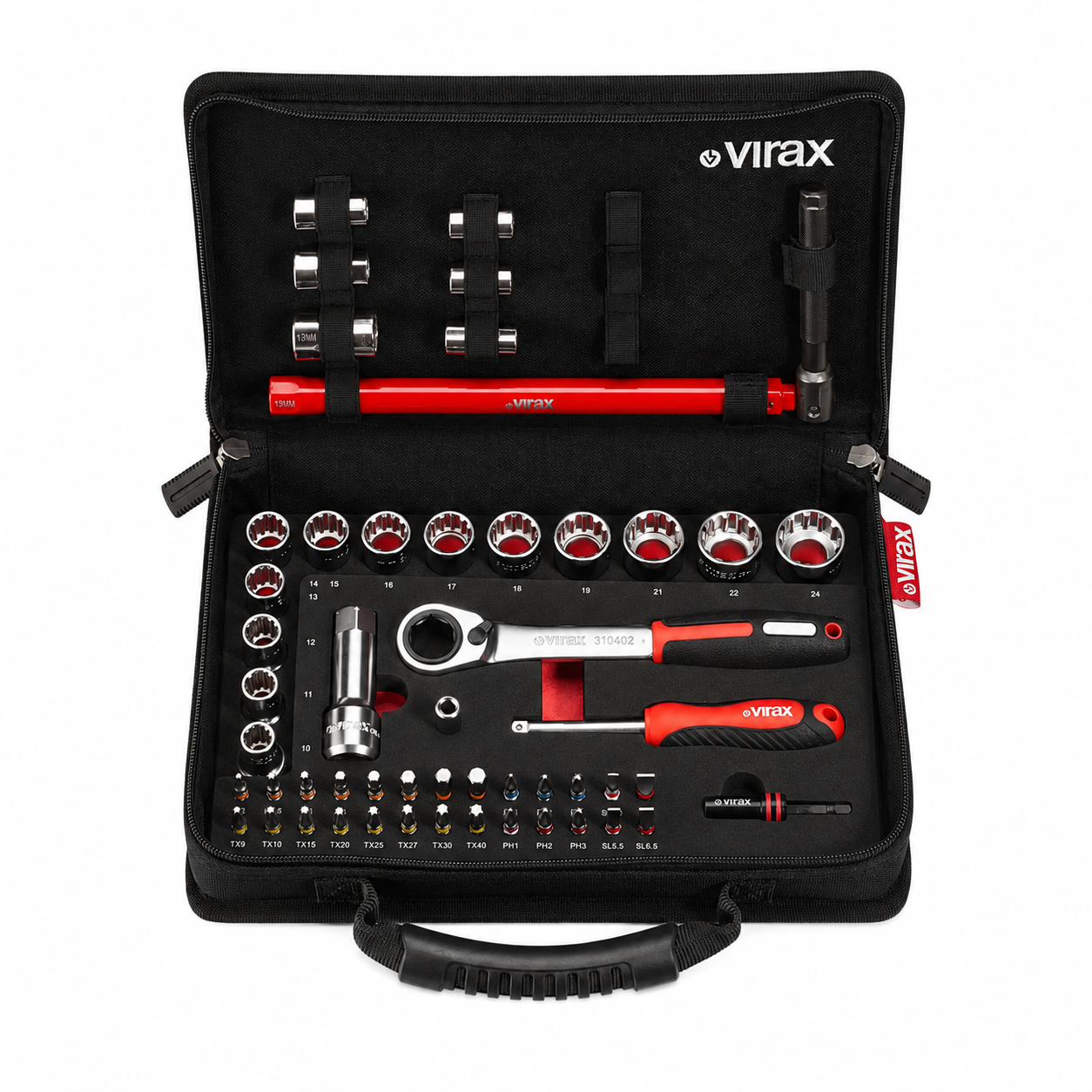 Valise outils Plombi'Box 51 pièces clé écrou robinet, douilles traversantes, embouts 1/4'